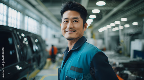 A men worker working on automobile factory, production line working time