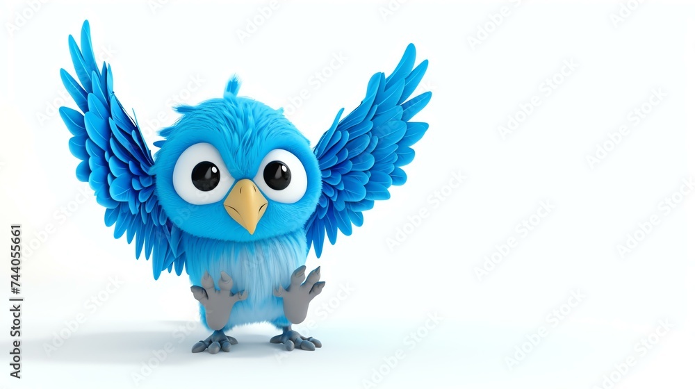 Cute blue bird cartoon character with big eyes and a friendly expression.