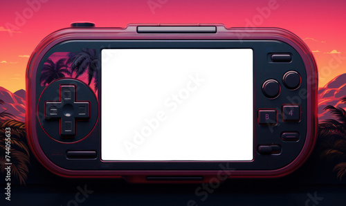 An illustration of a gaming console with a transparent background displayed on the screen, designed as a PNG banner, Post-processed generative AI 