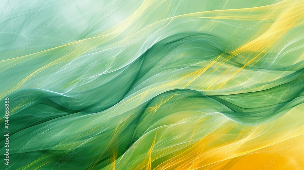grüne und gelbe fließende Wellen in Bewegung - obrazy, fototapety, plakaty 