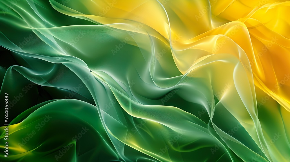 grüne und gelbe fließende Wellen in Bewegung - obrazy, fototapety, plakaty 
