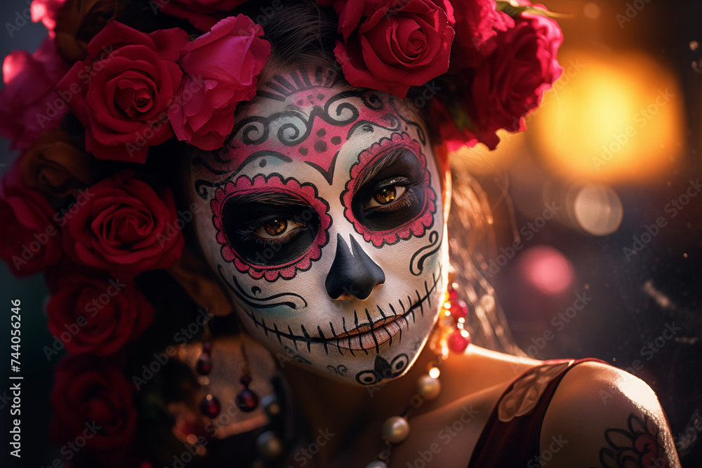 halloween of woman celebrating halloween and day of the dead