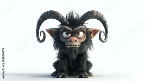 A 3D rendering of a cute and cuddly creature with horns and a fluffy coat.