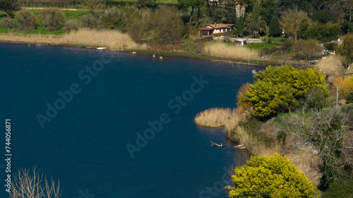 View of Lake Nemi. It is a small circular volcanic lake in the Alban Hills, near Rome in the Lazio region of Italy. It was formed in an ancient volcanic crater. photo