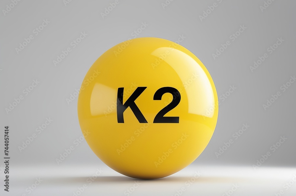 Text K2 on yellow sphere on white background Text K2 on yellow sphere on white background