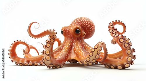 Cute octopus with big eyes looking at the camera. 3D rendering.