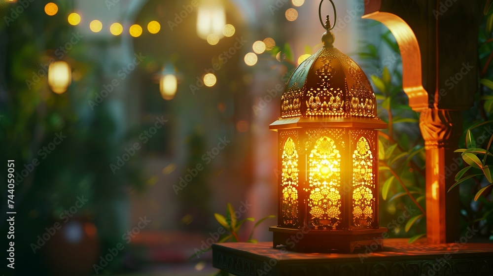 Lantern with bokeh background, Ramadan Kareem concept