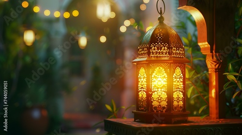 Lantern with bokeh background, Ramadan Kareem concept