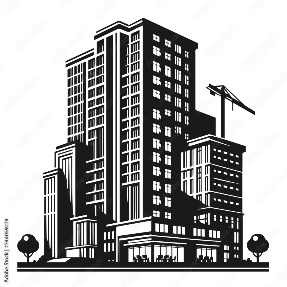 city building silhouette vector isolated on white background 