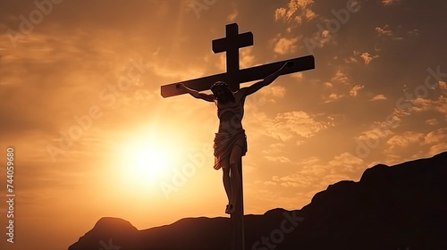 silhouette of Jesus on the cross, ultrarealistic, cinematic generative ai photo