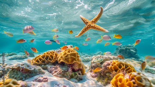 Caribbean Sea coral reef with bright tropical fish and starfish © Suleyman