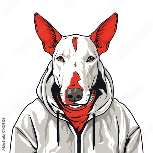 cartoon rapper dog bull terrier stylish wearing  hoodie  vector illustration isolated transparent background logo, cut out or cutout t-shirt print design