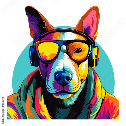 cartoon rapper bull terrier dog stylish wearing  hoodie  vector illustration isolated transparent background logo, cut out or cutout t-shirt print design