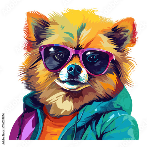 cartoon Pomeranian spitz bear stylish wearing  hoodie  vector illustration isolated transparent background logo, cut out or cutout t-shirt print design