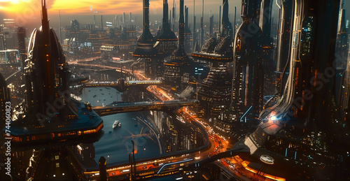 Future city 3D scene. Futur...