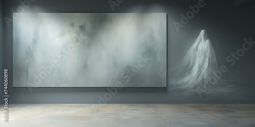 Capturing a Haunting and Eerie Atmosphere with a Ghostly Figure Painted on Canvas. Concept Eerie Atmosphere, Ghostly Figure, Painted Canvas, Haunting Vibe