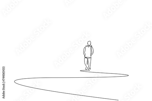 human person calm far away distant walking alone thoughtful full body length one line art design