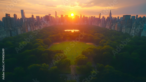 Helicopter Photo Over Central Park with Nature