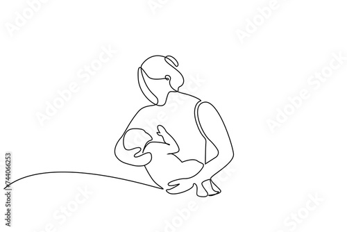 woman mother baby breast milk feed health one line art design