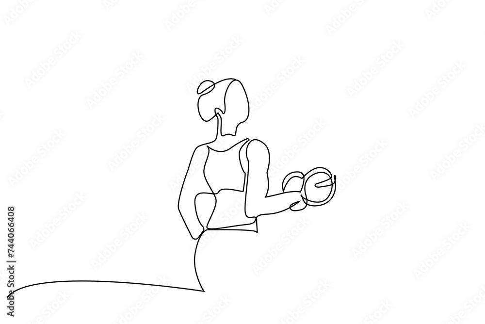 young beautiful woman gym barbell dumbbell sport one line art design young beautiful woman gym barbell dumbbell sport one line art design
