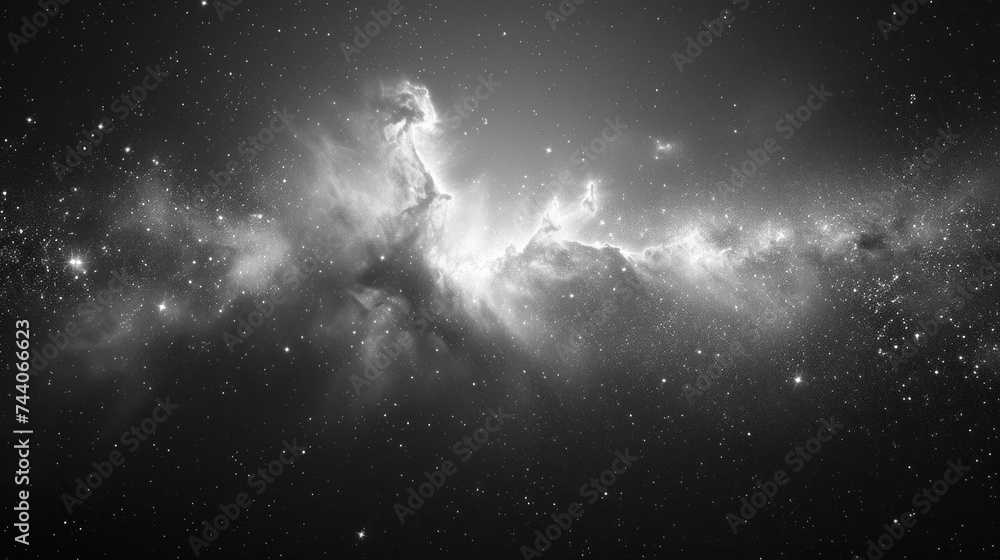 a black and white photo of a star cluster in the middle of a night sky ...