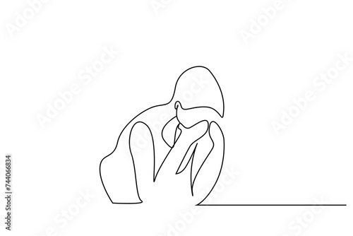 human person sad not crying stress alone one line art design