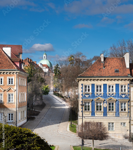 Historic tenement houses. European city street.