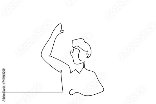 primary school smart boy boy answering question raising his hand