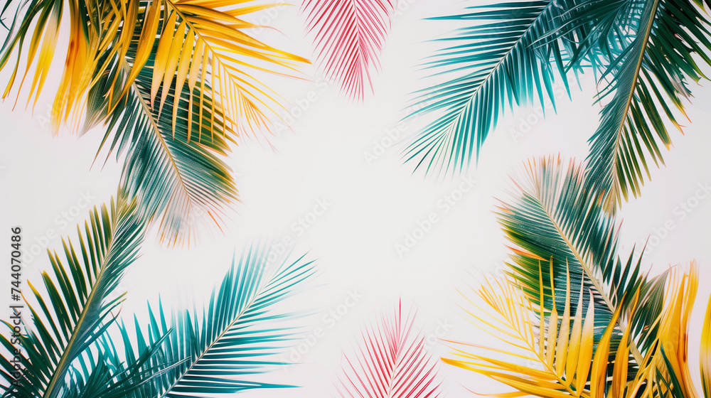 Vibrant Tropical Palm Leaves in a Symmetrical Pattern