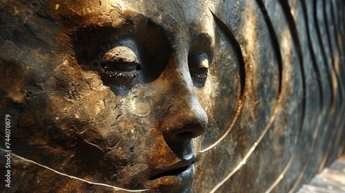  a close - up of a statue of a woman's face with her eyes closed and her head tilted to the side of the statue, with her eyes closed.