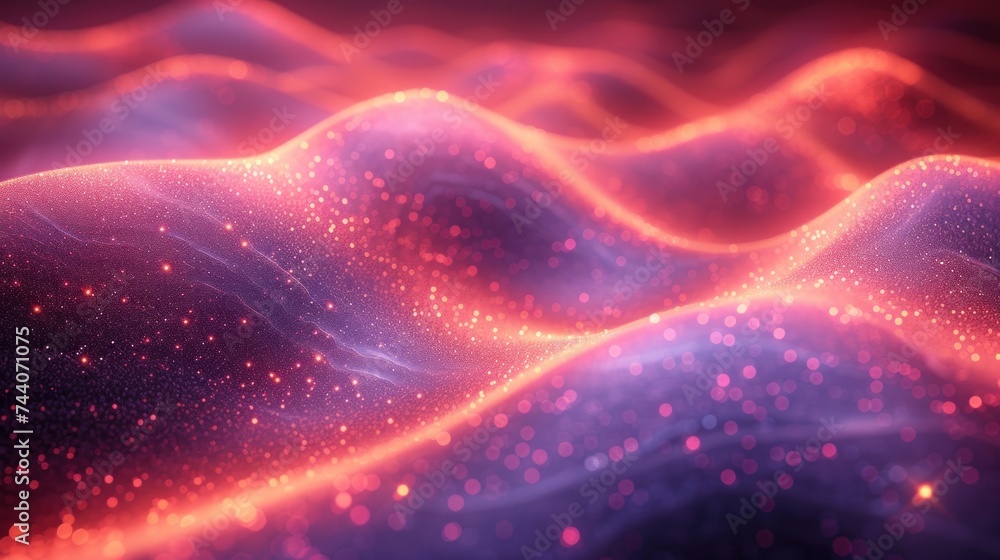 a computer generated image of a wave of pink and purple colors with stars on the top of the wave and on the bottom of the wave is a black background. a computer generated image of a wave of pink and purple colors with stars on the top of the wave and on the bottom of the wave is a black background.
