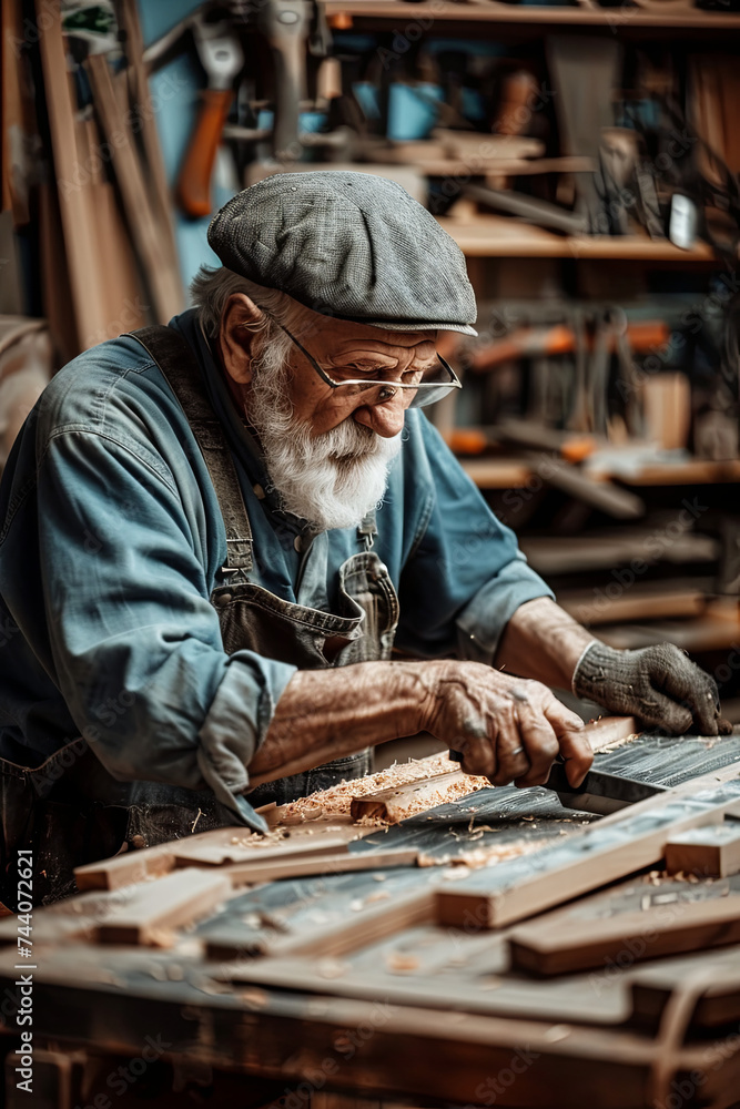 Senior carpenter working in workshop