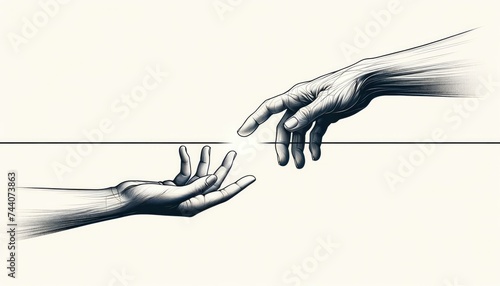Two hands, one older and one younger, extending towards each other, emphasizing the theme of human connection and understanding. AI Generated #744073863