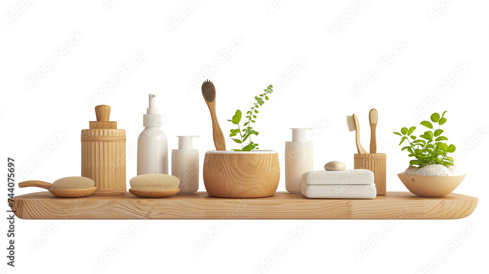 cut-out natural and sustainable / eco friendly cosmetics, set of containers and bathroom accessories, natural beauty, spa and lifestyle elements on a wooden board. cut-out natural and sustainable / eco friendly cosmetics, set of containers and bathroom accessories, natural beauty, spa and lifestyle elements on a wooden board.