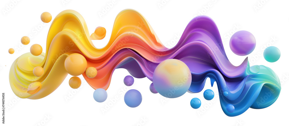 Fototapeta premium Abstract Colorful gradient flowing shape with some liquid sphere, 3d render
