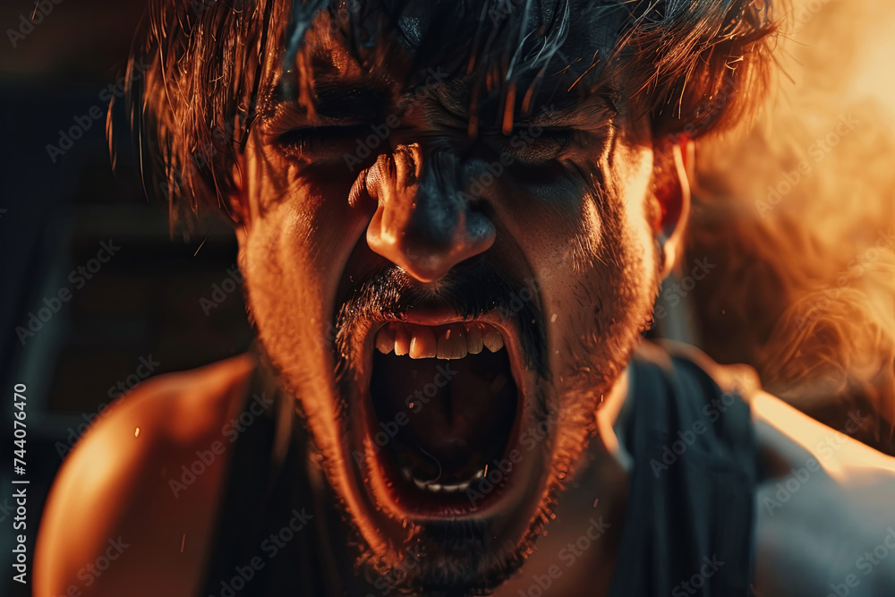Angry man screaming in extreme rage - obrazy, fototapety, plakaty 
