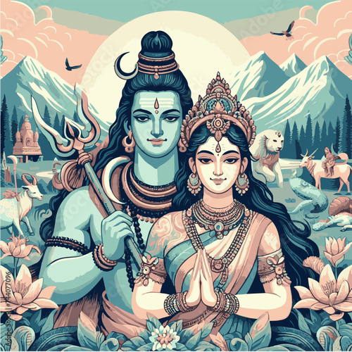 illustration of lord shiva and parvati