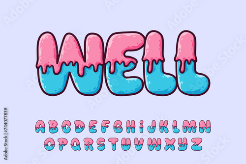 Pop Melt Alphabet Pink Blue Graffiti text vector Letters