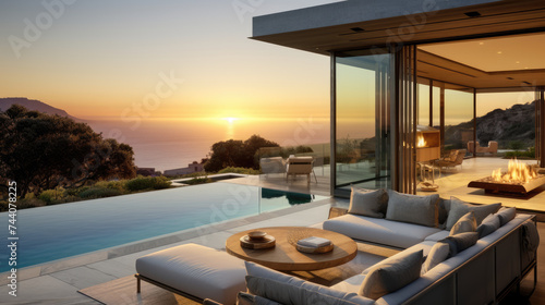 Contemporary villa with floor to ceiling windows offering breathtaking views of the ocean in Malibu, California © Imtiaz