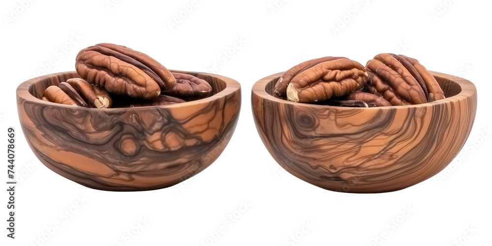 sets of pecans in a wooden bowl, isolated on transparent background sets of pecans in a wooden bowl, isolated on transparent background