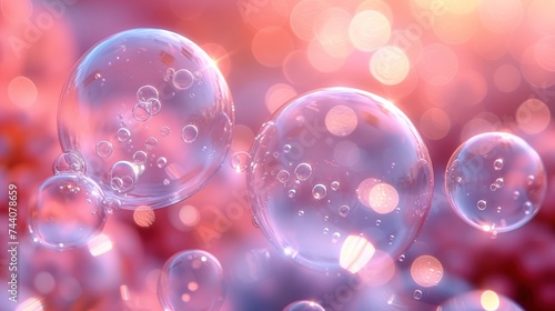  a bunch of soap bubbles floating on top of a pink and blue background with a lot of bubbles floating on top of each other on the bottom of the bubbles.