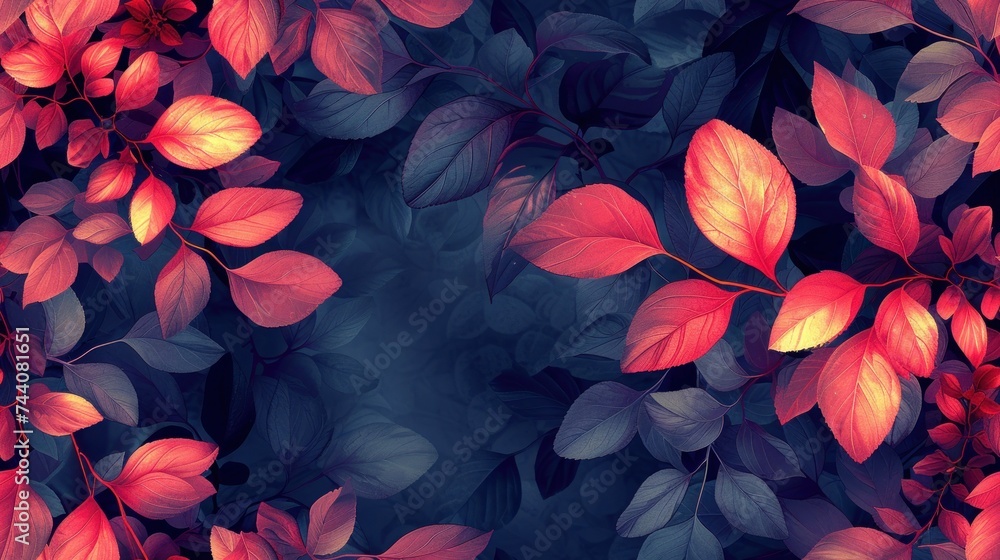 a close up of a bunch of red leaves on a black background with a blue back ground and a black back ground with a blue back ground and some red leaves. a close up of a bunch of red leaves on a black background with a blue back ground and a black back ground with a blue back ground and some red leaves.