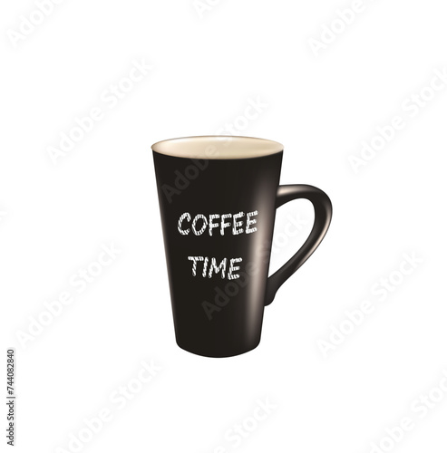 Black coffee cup with coffee time text, vector