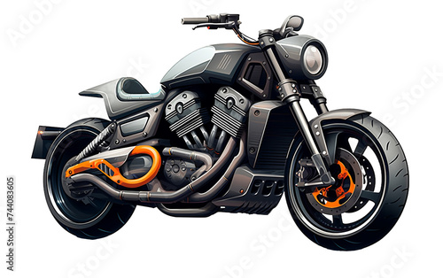 Sleek Cruiser Motorcycle Isolated on Transparent Background PNG. photo