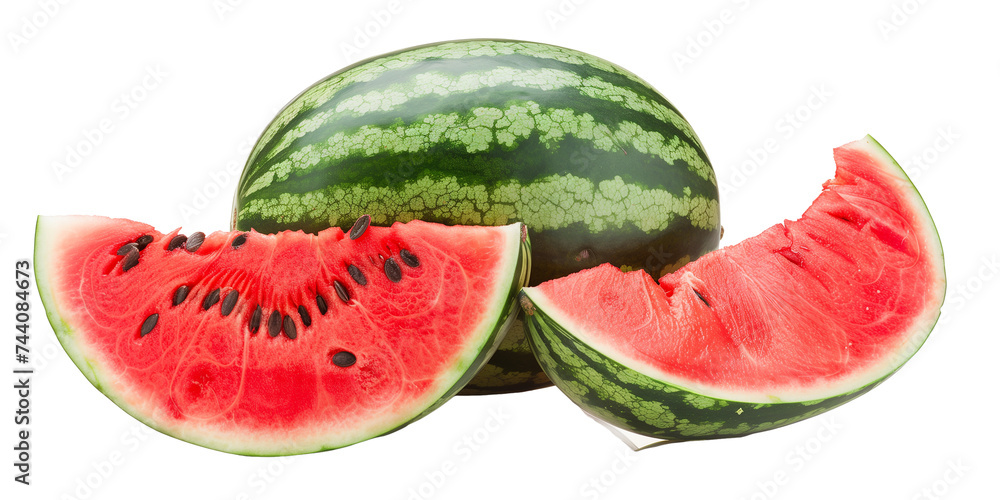 Ripe watermelon with cut slice, isolated on transparent background Ripe watermelon with cut slice, isolated on transparent background