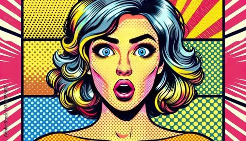 A woman with a surprised expression, styled in the vintage pop art effect. AI Generative