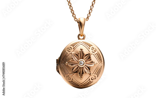 Antique Locket Chain Necklace Isolated on Transparent Background PNG.