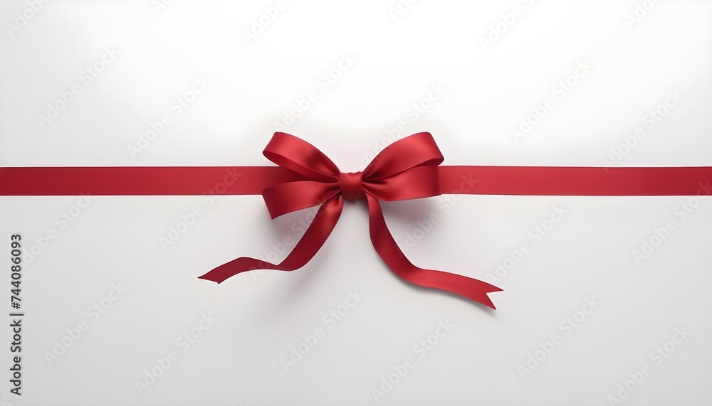 Red silk ribbon with bow in the middle of a white background Red silk ribbon with bow in the middle of a white background