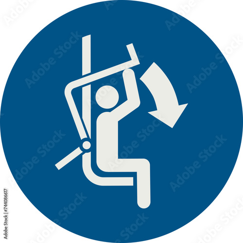 OBLIGATION SIGN PICTOGRAM, LOWER SAFETY RESTRAINING BAR ON SKI CHAIRLIFT ISO 7010 – M033, SVG
