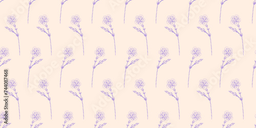 Seamless pattern with  carnation flowers. Spring or summer background. Packaging design, textiles in retro rustic style. Vector illustration